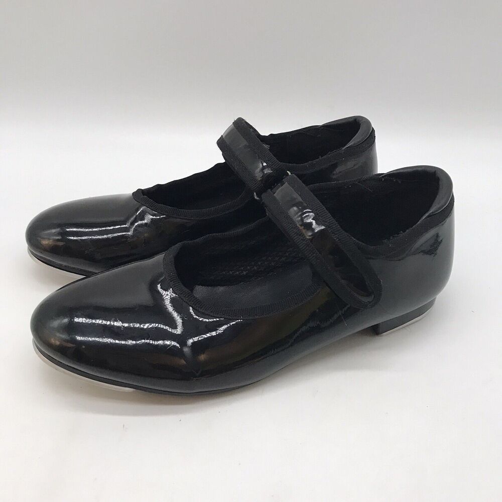 Danskin Freestyle Tap Dance Shoes Girls 13 Black Patent Leather Hook Loop Strap